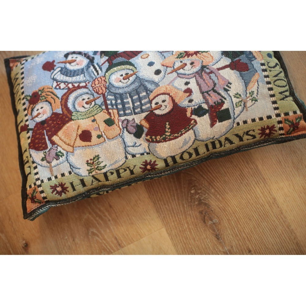 Vintage Woven Tapestry Snowman Christmas Pillow Happy Holidays Let It Snow - Picture 5 of 7